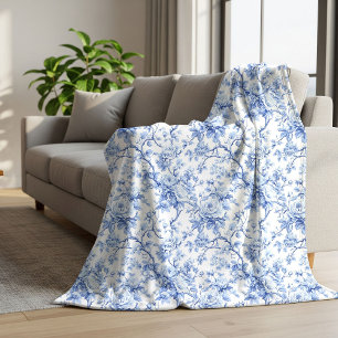 Navyblaue französische Toile-Rosen-Blumen-Decke Sherpadecke