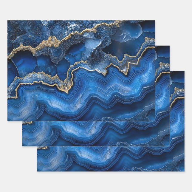 Navyblaue Geode Scheibe mit Goldadern Geschenkpapier Set (Set)
