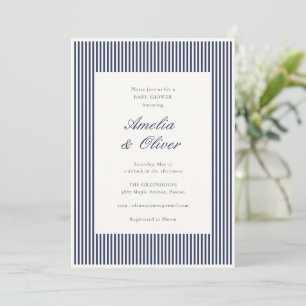 Navyblaue gestreifte preppy Babyparty für Paare Einladung