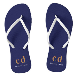 Navyblaue Gold-Monogramm-Initialen Name  Flip Flops