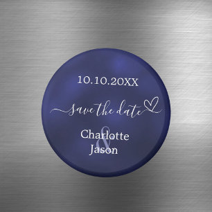 Navyblaue Herz Hochzeit Save the Date Magnet