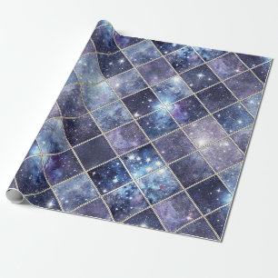 Navyblaue Himmel Diamantgitter Stern Geschenkpapier