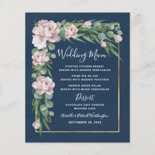 Navyblaue Hochzeitsmenükarten mit rosa und goldfar