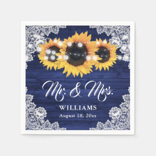 Navyblaue Holz-Sonnenblumen-Blumen-Spitze Hochzeit Serviette