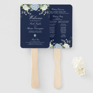Navyblaue Hortensien-Hochzeitsprogramm Fächer