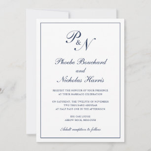 Navyblaue klassische elegante Hochzeit Einladung