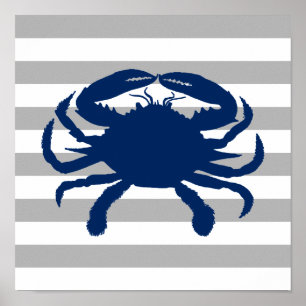 Navyblaue Krabbe Grau und Weiß gestreift Poster