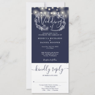 Navyblaue Lichterketten Hochzeit in einem Einladung