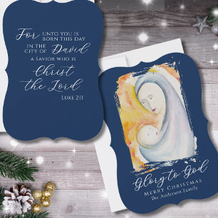 Navyblaue Madonna mit Kind - Schrift-Kalligrafie Feiertagskarte