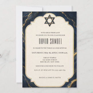 Navyblaue Marmor-Elegante Bar-Mizwa Einladung