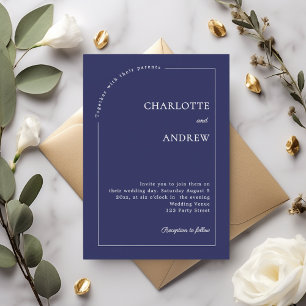 Navyblaue moderne minimalistische Hochzeit in Elfe Einladung
