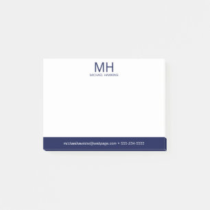 Navyblaue monogrammierte Herren- Post-it Klebezettel