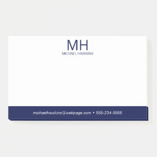 Navyblaue monogrammierte Herren- Post-it Klebezettel