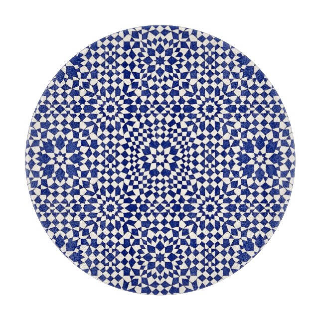 Navyblaue Mosaik-Geometrie Schneidebrett (Vorderseite)