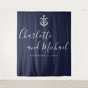 Navyblaue nautische Hochzeits-Fotobooth-Kulisse Wandteppich