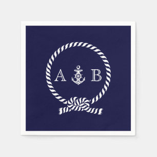 Navyblaue nautische Seil- und Anker-Monogramm Serviette