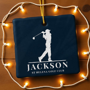 Navyblaue personalisierte Monogramm-Golfschwung Keramikornament