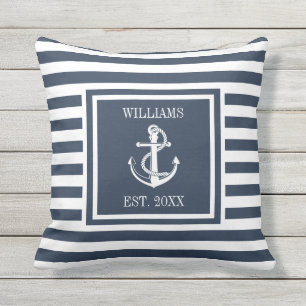 Navyblaue personalisierte Namensstreifen Nautical  Kissen
