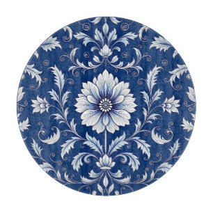 Navyblaue Porzellan-Blumenmuster Schneidebrett