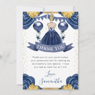 Navyblaue Prinzessin im Quinceanera-Kleid mit blon Dankeskarte