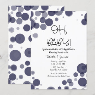 Navyblaue Punkte-Blasen OH BABY-Party Einladung