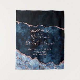Navyblaue Roségoldene Achat-Hochzeitsdusche-Willko Wandteppich