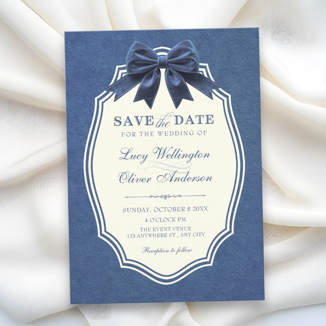 Navyblaue Samt Hochzeit elegant Save The Date (Von Creator hochgeladen)