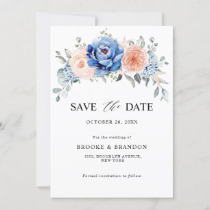 Navyblaue Schieferstaubige Rosenrote Florale Hochz Save The Date