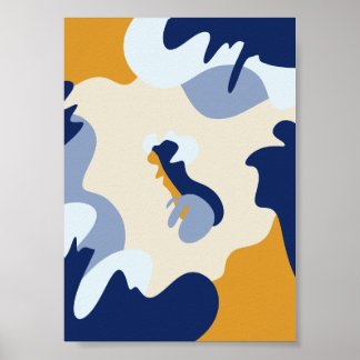 Navyblaue Senfgelbe Creme Abstrakte Wandkunst Poster