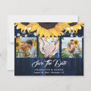 Navyblaue Sonnenblumen-Blumen-Spitze 3 Foto-Hochze Save The Date