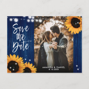 Navyblaue Sonnenblumen-Hochzeitsfoto-Save-the-Date Ankündigungspostkarte