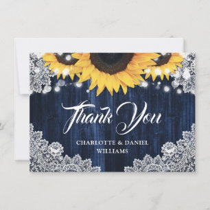 Navyblaue Sonnenblumen-Holz-Elegante Schrift Hochz Dankeskarte