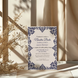 Navyblaue spanische Hochzeit im klassischen elegan Einladung