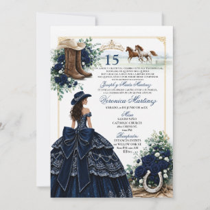 Navyblaue spanische westliche Quinceañera-Einladun Einladung