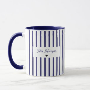 Navyblaue Streifen-Monogramm Tasse