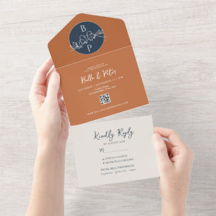 Navyblaue Terrakotta-Hochzeit All In One Einladung