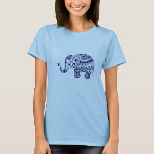 Navyblaue Töne Süßer Blumen Elefant T-Shirt