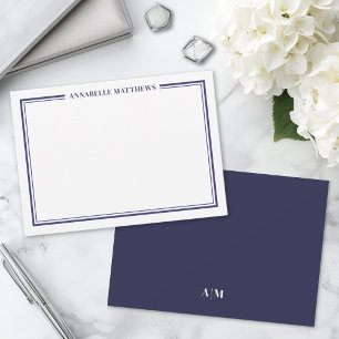 Navyblaue Umrandung Minimalistisches Monogramm Mitteilungskarte