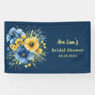 Navyblaue und gelbe Blumen Hochzeitsdusche Banner