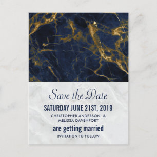 Navyblaue und goldene moderne Hochzeit - Termin vo Postkarte