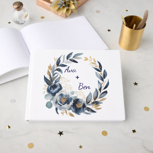 Navyblaue und goldene Pfingstrosen-Hochzeit Gästebuch