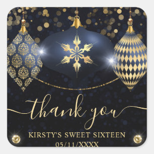 Navyblaue und goldene Weihnachtsbaumkugeln Sweet S Quadratischer Aufkleber