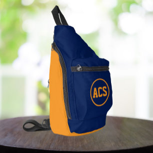 Navyblaue und orangefarbene Schulfarben und -buchs Crossbody Bag