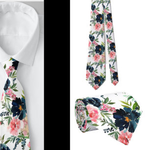 Navyblaue und rosa Rosen Blumen Floral Krawatte