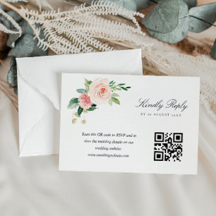 Navyblaue und rosafarbene Blumen QR-Code-RSVP-Kart RSVP Karte