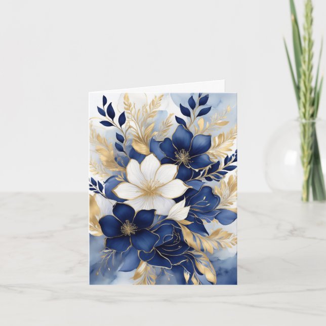 Navyblaue und weiße botanische Blumen (Vorderseite)
