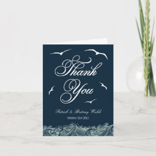 Navyblaue und weiße nautische Hochzeit Danke Karte
