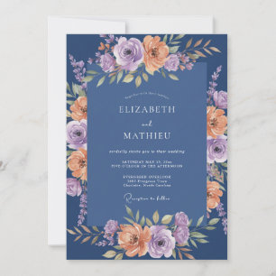 Navyblaue üppige botanische Hochzeit Einladung
