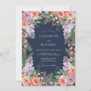 Navyblaue üppige elegante Hochzeit Einladung
