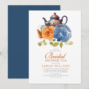 Navyblaue verbrannte orangefarbene Blumen-Bridal-S Einladung